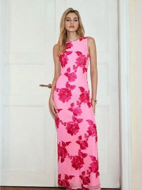 Romance Floral Sleeveless Mesh Dress - SIZE L